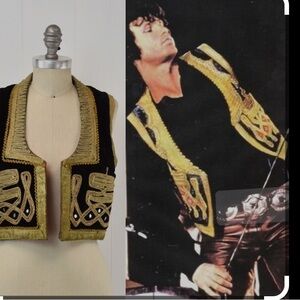 1960s Black Velvet Metallic Gold Embroidered Mirror Detail